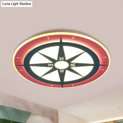 DecorBites™ DecorBites™ Kids Cartoon Compass LED Flush Mount Light: Red Acrylic Ceiling Lamp for Nurseries