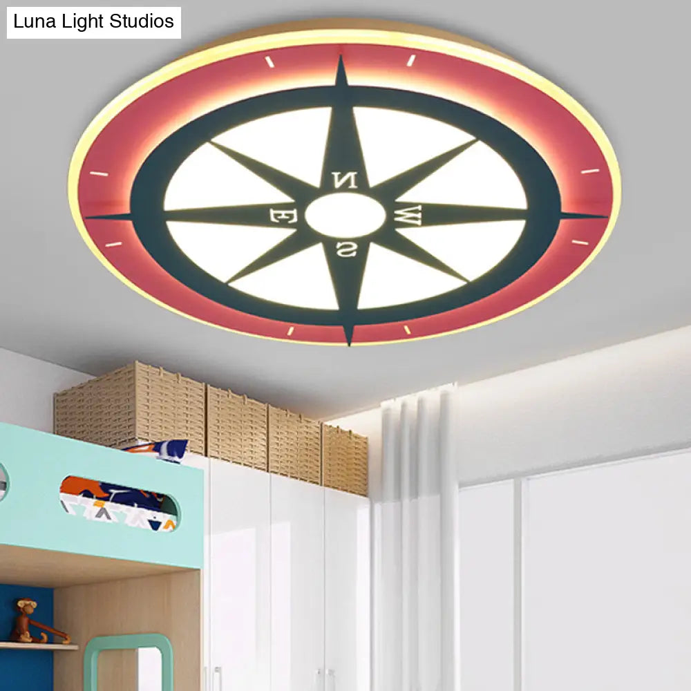 DecorBites™ DecorBites™ Kids Cartoon Compass LED Flush Mount Light: Red Acrylic Ceiling Lamp for Nurseries