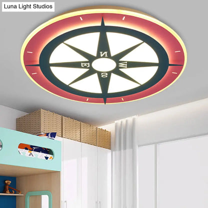DecorBites™ DecorBites™ Kids Cartoon Compass LED Flush Mount Light: Red Acrylic Ceiling Lamp for Nurseries