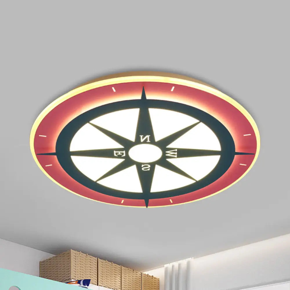 DecorBites™ DecorBites™ Kids Cartoon Compass LED Flush Mount Light: Red Acrylic Ceiling Lamp for Nurseries