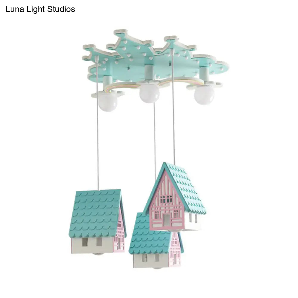 DecorBites™ DecorBites™ Kids' Cartoon Flushmount Lighting: Blue Semi Flush Mount Wooden 3-Bulb Fixture for Bedroom