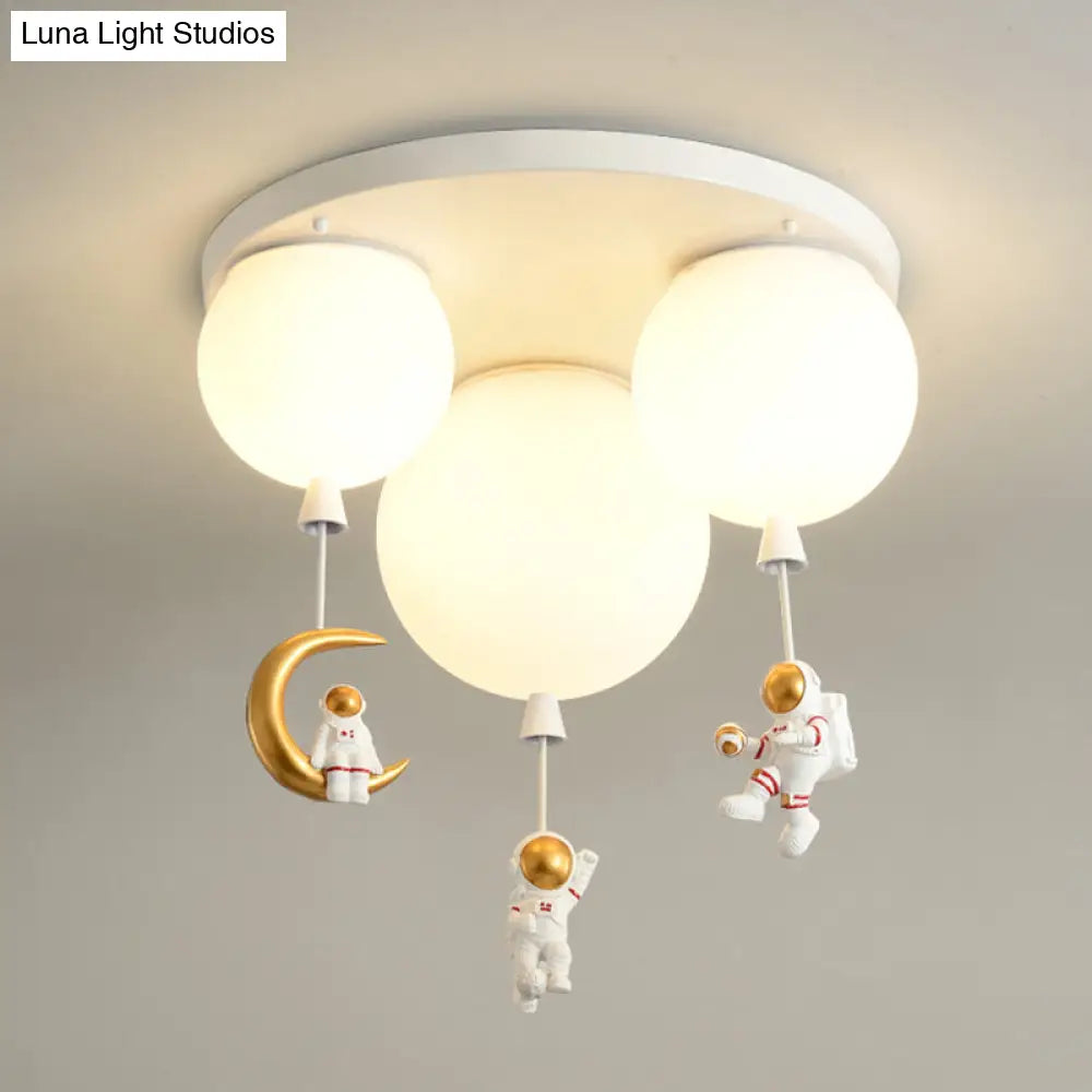 DecorBites™ DecorBites™ Kids' Ceiling Light with Cartoon Astronaut Pendant - Round Frosted Acrylic Lampshade, Flush-mount Design