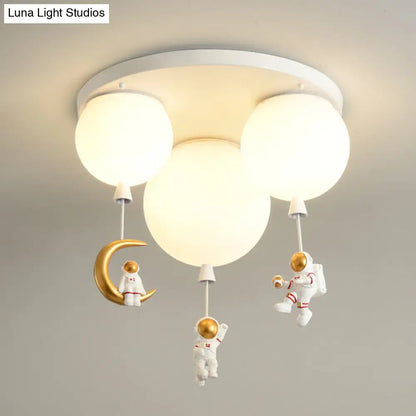 DecorBites™ DecorBites™ Kids' Ceiling Light with Cartoon Astronaut Pendant - Round Frosted Acrylic Lampshade, Flush-mount Design