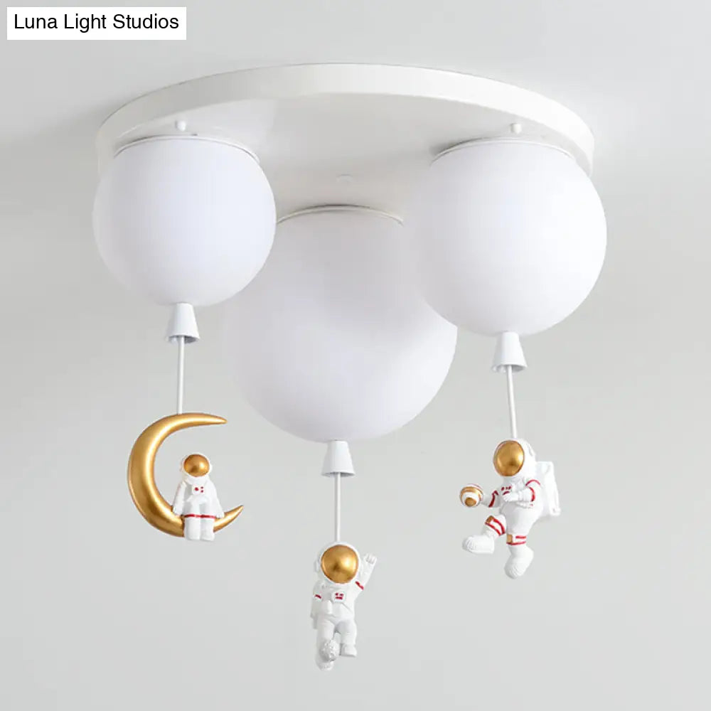 DecorBites™ DecorBites™ Kids' Ceiling Light with Cartoon Astronaut Pendant - Round Frosted Acrylic Lampshade, Flush-mount Design