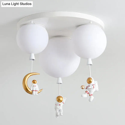 DecorBites™ DecorBites™ Kids' Ceiling Light with Cartoon Astronaut Pendant - Round Frosted Acrylic Lampshade, Flush-mount Design