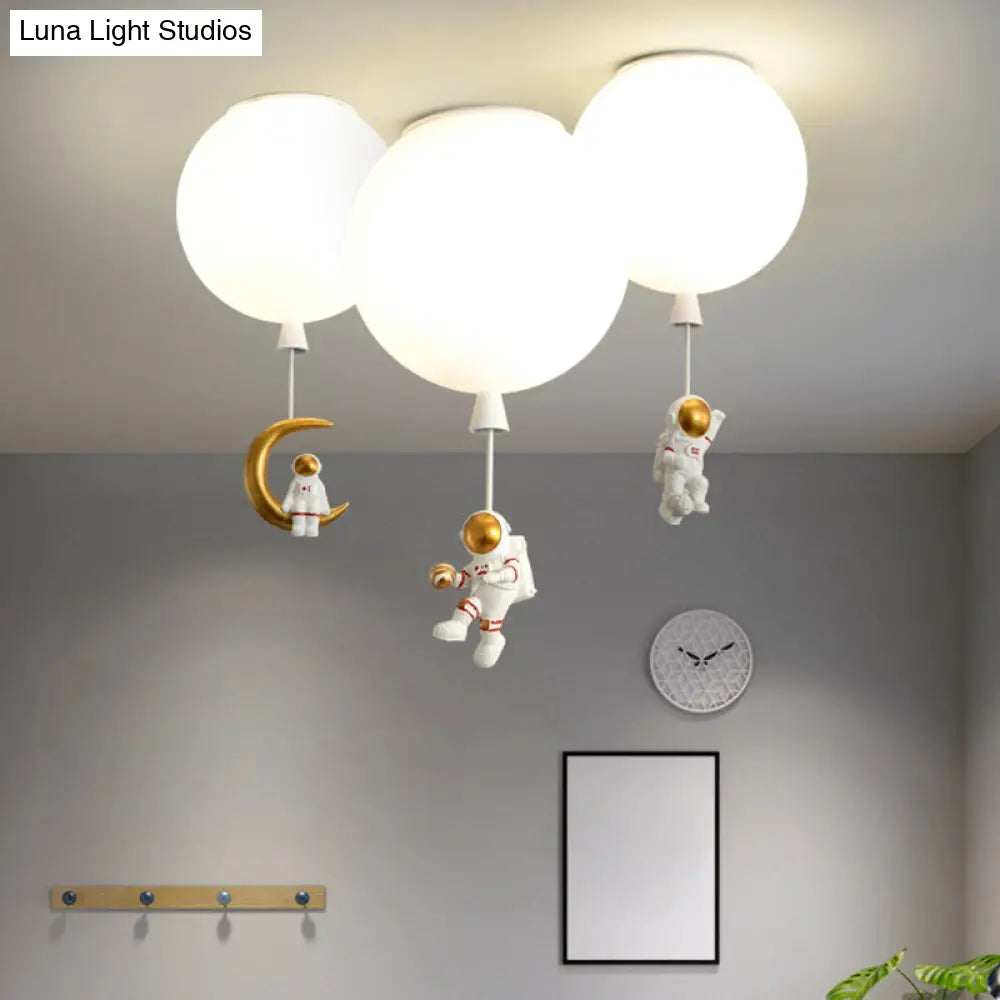 DecorBites™ DecorBites™ Kids' Ceiling Light with Cartoon Astronaut Pendant - Round Frosted Acrylic Lampshade, Flush-mount Design