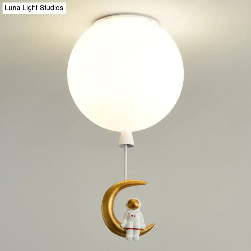 DecorBites™ DecorBites™ Kids' Ceiling Light with Cartoon Astronaut Pendant - Round Frosted Acrylic Lampshade, Flush-mount Design