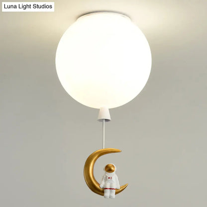 DecorBites™ DecorBites™ Kids' Ceiling Light with Cartoon Astronaut Pendant - Round Frosted Acrylic Lampshade, Flush-mount Design