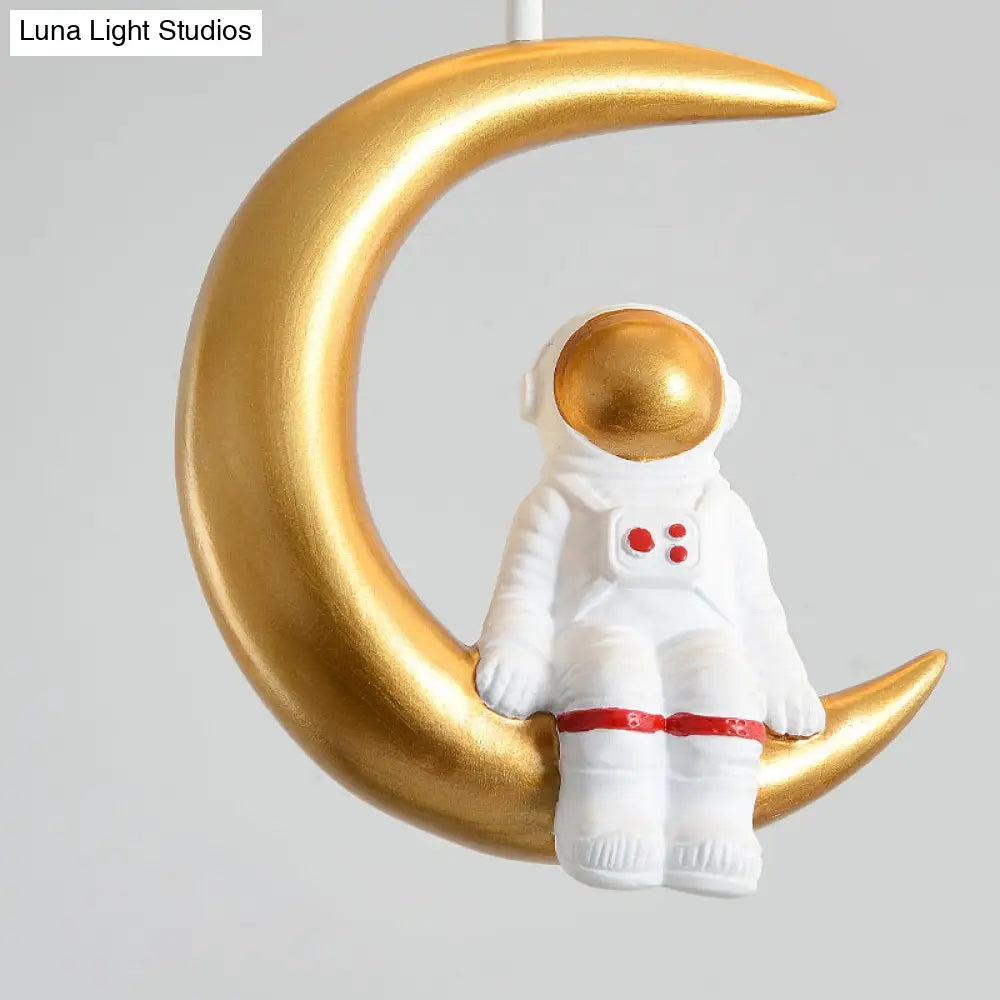 DecorBites™ DecorBites™ Kids' Ceiling Light with Cartoon Astronaut Pendant - Round Frosted Acrylic Lampshade, Flush-mount Design