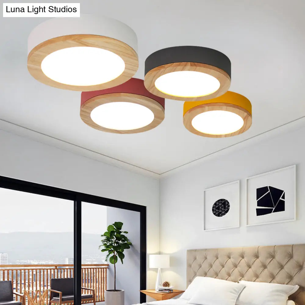 DecorBites™ DecorBites™ Kids Drum Ceiling Light with Wood and Acrylic Shade - Ideal Bedroom Flush Mount Fixture