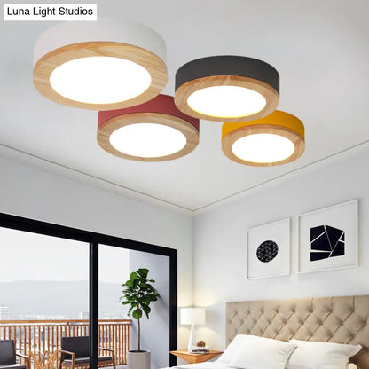 DecorBites™ DecorBites™ Kids Drum Ceiling Light with Wood and Acrylic Shade - Ideal Bedroom Flush Mount Fixture
