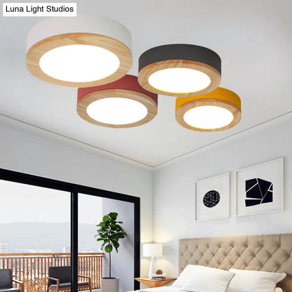 DecorBites™ DecorBites™ Kids Drum Ceiling Light with Wood and Acrylic Shade - Ideal Bedroom Flush Mount Fixture