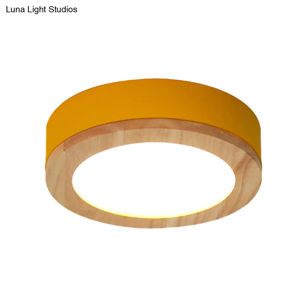 DecorBites™ DecorBites™ Kids Drum Ceiling Light with Wood and Acrylic Shade - Ideal Bedroom Flush Mount Fixture