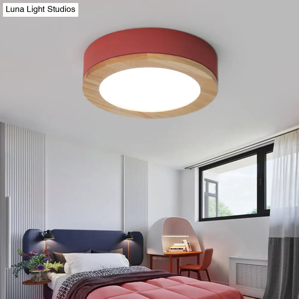 DecorBites™ DecorBites™ Kids Drum Ceiling Light with Wood and Acrylic Shade - Ideal Bedroom Flush Mount Fixture
