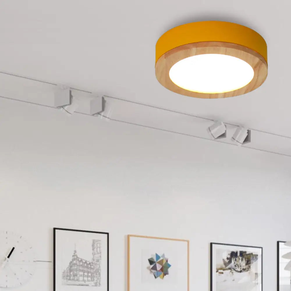 DecorBites™ DecorBites™ Kids Drum Ceiling Light with Wood and Acrylic Shade - Ideal Bedroom Flush Mount Fixture