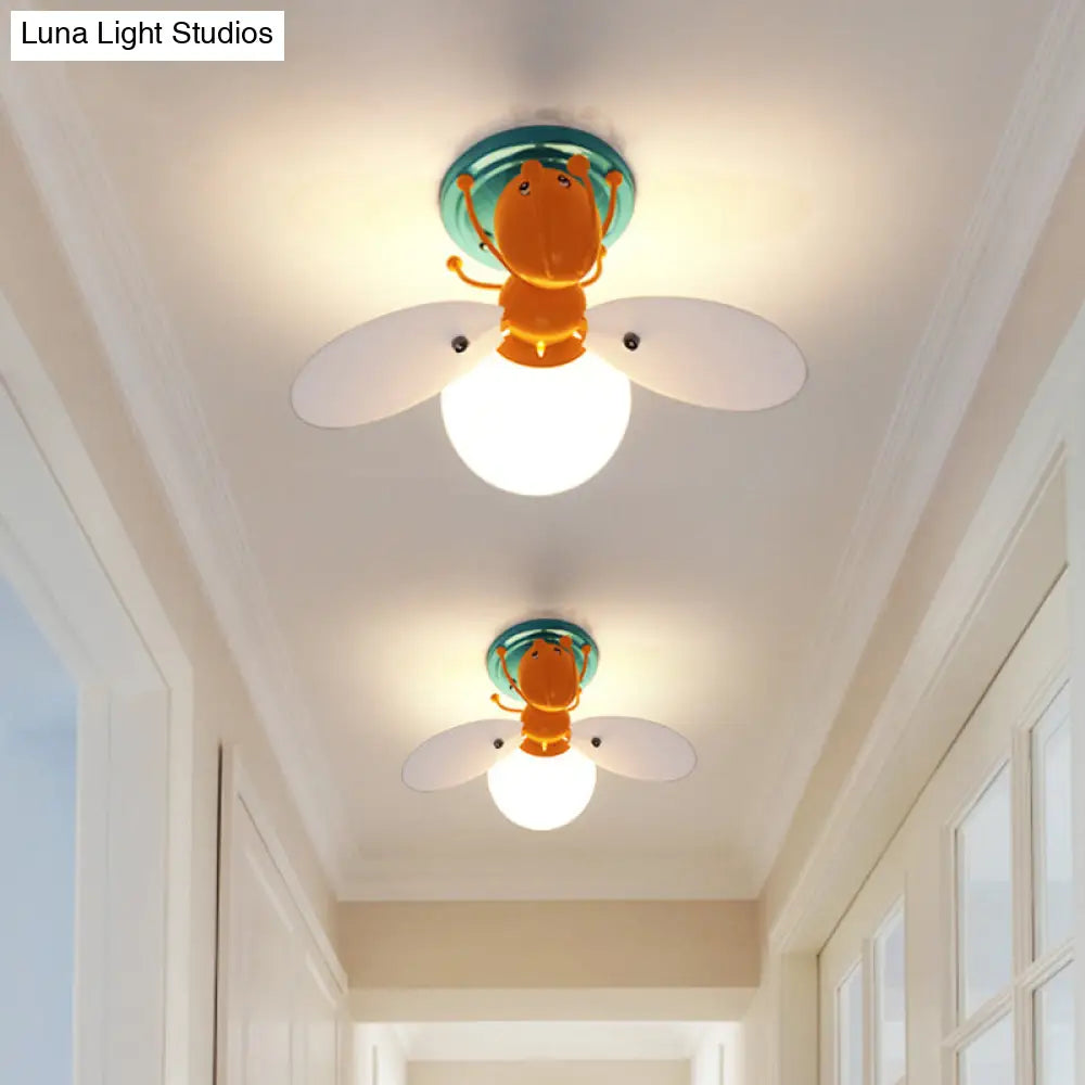 Kids Firefly Orange Glass Semi Flush Ceiling Light for Corridor