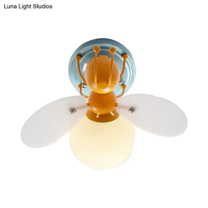 Kids Firefly Orange Glass Semi Flush Ceiling Light for Corridor