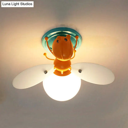 Kids Firefly Orange Glass Semi Flush Ceiling Light for Corridor