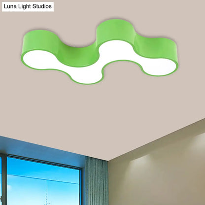 DecorBites™ DecorBites™ Kids LED Bedroom Flush Mount Lamp – Fun Blue/Yellow/Green Ceiling Lighting with Earthworm Acrylic Shade