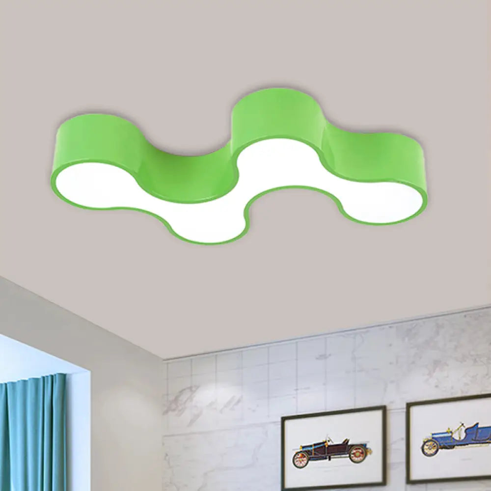 DecorBites™ DecorBites™ Kids LED Bedroom Flush Mount Lamp – Fun Blue/Yellow/Green Ceiling Lighting with Earthworm Acrylic Shade