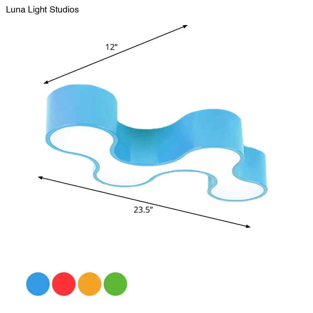 DecorBites™ DecorBites™ Kids LED Bedroom Flush Mount Lamp – Fun Blue/Yellow/Green Ceiling Lighting with Earthworm Acrylic Shade