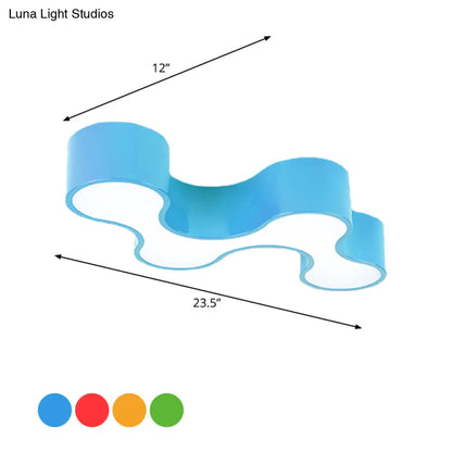 DecorBites™ DecorBites™ Kids LED Bedroom Flush Mount Lamp – Fun Blue/Yellow/Green Ceiling Lighting with Earthworm Acrylic Shade