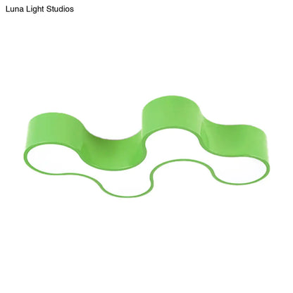 DecorBites™ DecorBites™ Kids LED Bedroom Flush Mount Lamp – Fun Blue/Yellow/Green Ceiling Lighting with Earthworm Acrylic Shade