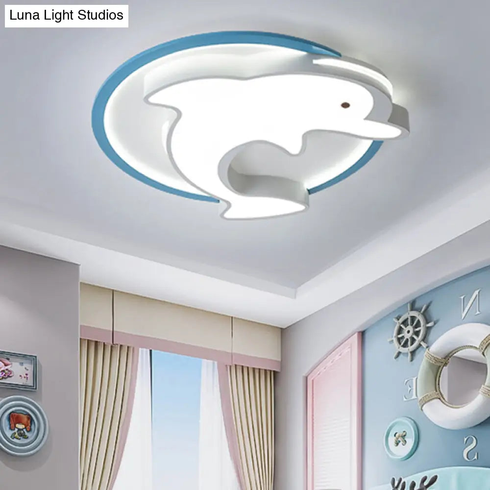 DecorBites™ DecorBites™ Kids LED Blue Dolphin Ceiling Light Fixture with Warm/White Light, Acrylic Shade, Flush Mount, 18"/23.5" W