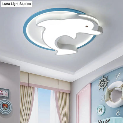 DecorBites™ DecorBites™ Kids LED Blue Dolphin Ceiling Light Fixture with Warm/White Light, Acrylic Shade, Flush Mount, 18"/23.5" W