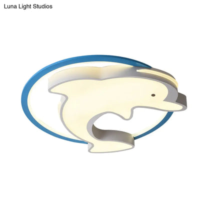DecorBites™ DecorBites™ Kids LED Blue Dolphin Ceiling Light Fixture with Warm/White Light, Acrylic Shade, Flush Mount, 18"/23.5" W
