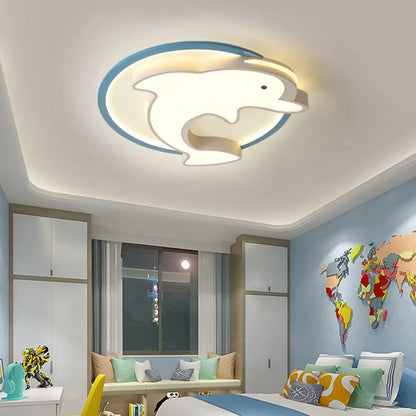 DecorBites™ DecorBites™ Kids LED Blue Dolphin Ceiling Light Fixture with Warm/White Light, Acrylic Shade, Flush Mount, 18"/23.5" W