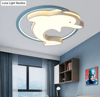 DecorBites™ DecorBites™ Kids LED Blue Dolphin Ceiling Light Fixture with Warm/White Light, Acrylic Shade, Flush Mount, 18"/23.5" W
