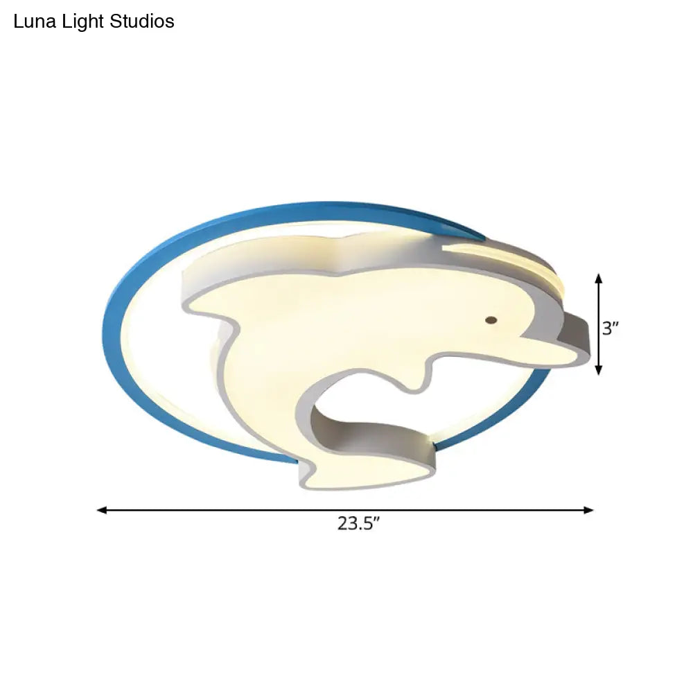 DecorBites™ DecorBites™ Kids LED Blue Dolphin Ceiling Light Fixture with Warm/White Light, Acrylic Shade, Flush Mount, 18"/23.5" W