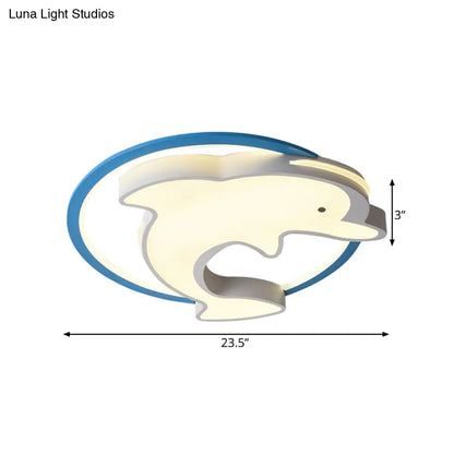 DecorBites™ DecorBites™ Kids LED Blue Dolphin Ceiling Light Fixture with Warm/White Light, Acrylic Shade, Flush Mount, 18"/23.5" W