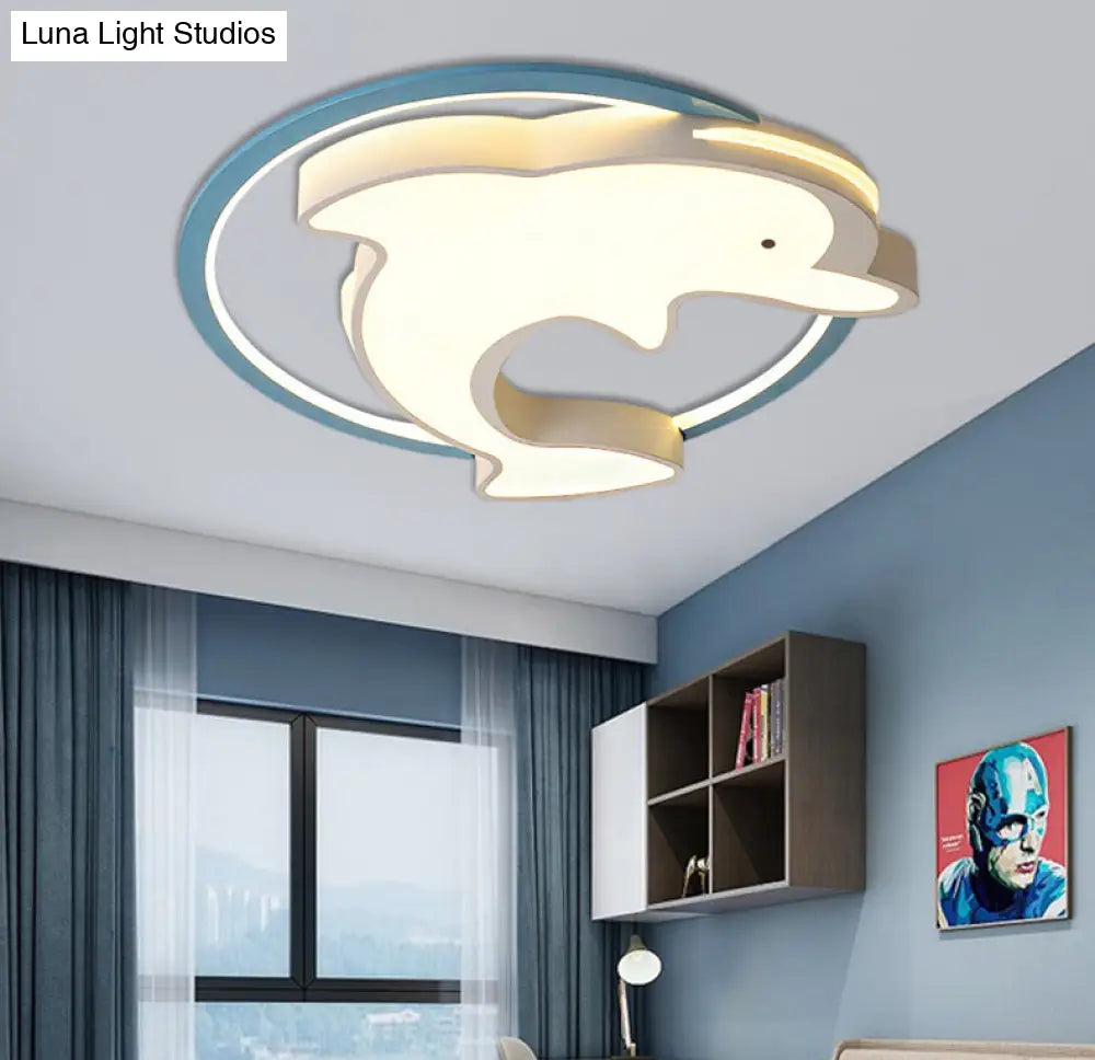 DecorBites™ DecorBites™ Kids LED Blue Dolphin Ceiling Light Fixture with Warm/White Light, Acrylic Shade, Flush Mount, 18"/23.5" W