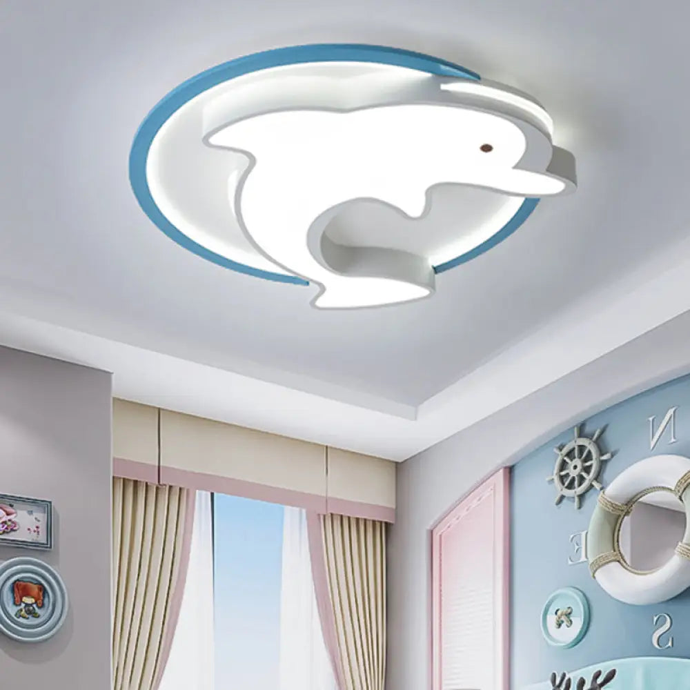 DecorBites™ DecorBites™ Kids LED Blue Dolphin Ceiling Light Fixture with Warm/White Light, Acrylic Shade, Flush Mount, 18"/23.5" W