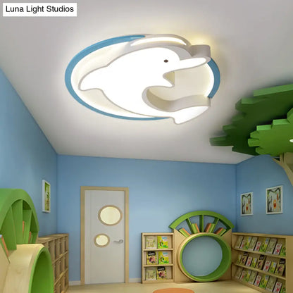 DecorBites™ DecorBites™ Kids LED Blue Dolphin Ceiling Light Fixture with Warm/White Light, Acrylic Shade, Flush Mount, 18"/23.5" W