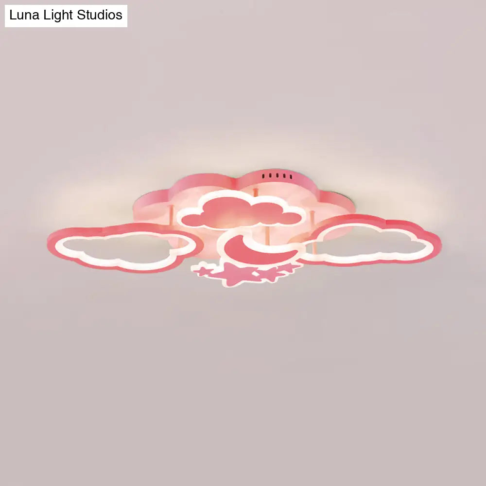 DecorBites™ DecorBites™ Kid's LED Ceiling Light: Moonlit Starry Sky Semi Flush Mount for Bedroom - Pink/White