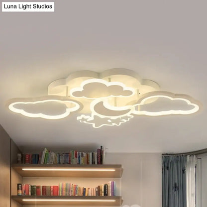 DecorBites™ DecorBites™ Kid's LED Ceiling Light: Moonlit Starry Sky Semi Flush Mount for Bedroom - Pink/White