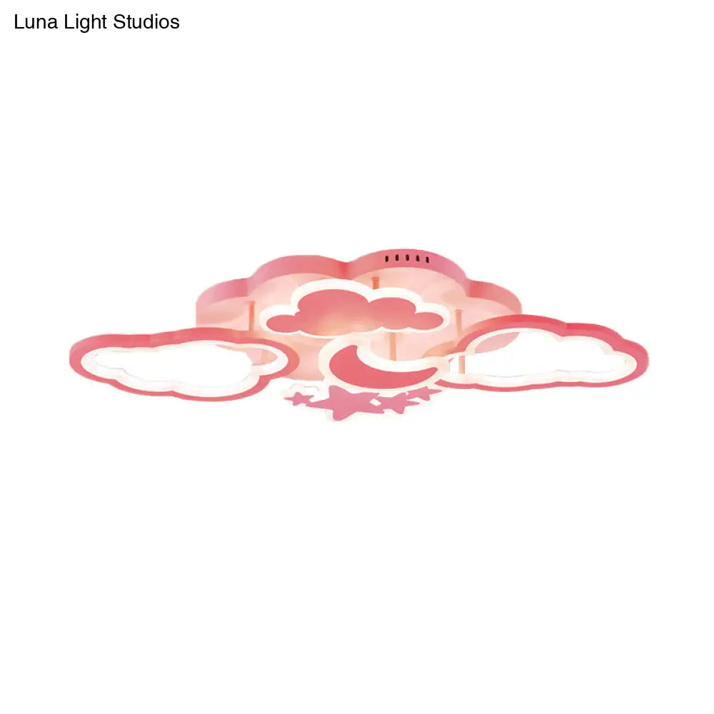 DecorBites™ DecorBites™ Kid's LED Ceiling Light: Moonlit Starry Sky Semi Flush Mount for Bedroom - Pink/White