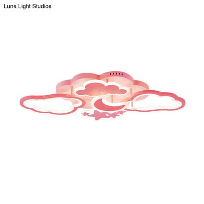 DecorBites™ DecorBites™ Kid's LED Ceiling Light: Moonlit Starry Sky Semi Flush Mount for Bedroom - Pink/White