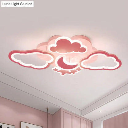 DecorBites™ DecorBites™ Kid's LED Ceiling Light: Moonlit Starry Sky Semi Flush Mount for Bedroom - Pink/White