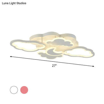 DecorBites™ DecorBites™ Kid's LED Ceiling Light: Moonlit Starry Sky Semi Flush Mount for Bedroom - Pink/White
