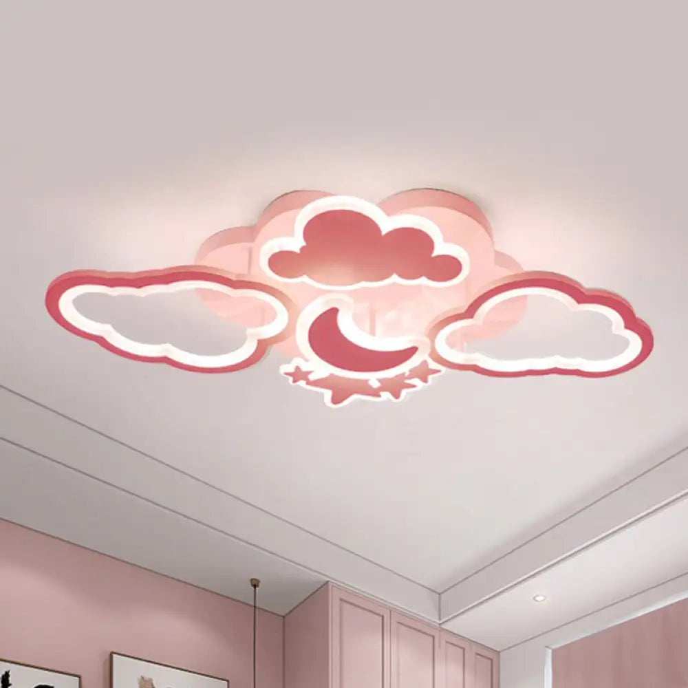DecorBites™ DecorBites™ Kid's LED Ceiling Light: Moonlit Starry Sky Semi Flush Mount for Bedroom - Pink/White