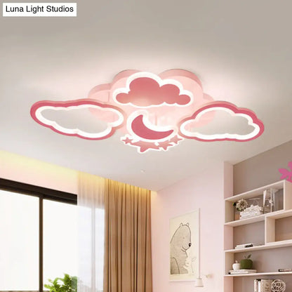 DecorBites™ DecorBites™ Kid's LED Ceiling Light: Moonlit Starry Sky Semi Flush Mount for Bedroom - Pink/White