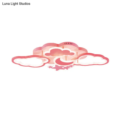 DecorBites™ DecorBites™ Kid's LED Ceiling Light: Moonlit Starry Sky Semi Flush Mount for Bedroom - Pink/White