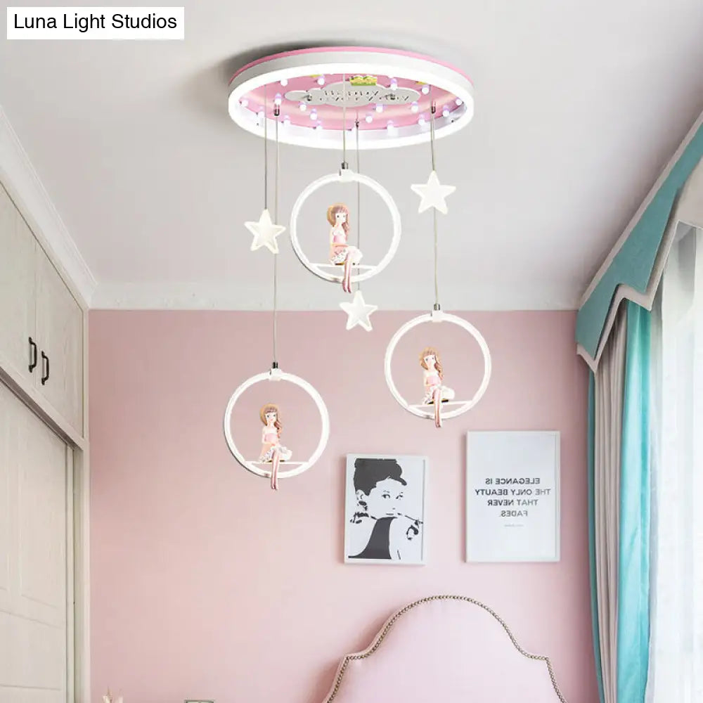 DecorBites™ DecorBites™ Kids LED Ceiling Light with Princess/Astronaut Theme - Pink/Blue Flush Mount Circle Lamp