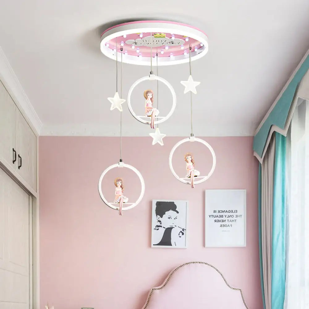 DecorBites™ DecorBites™ Kids LED Ceiling Light with Princess/Astronaut Theme - Pink/Blue Flush Mount Circle Lamp