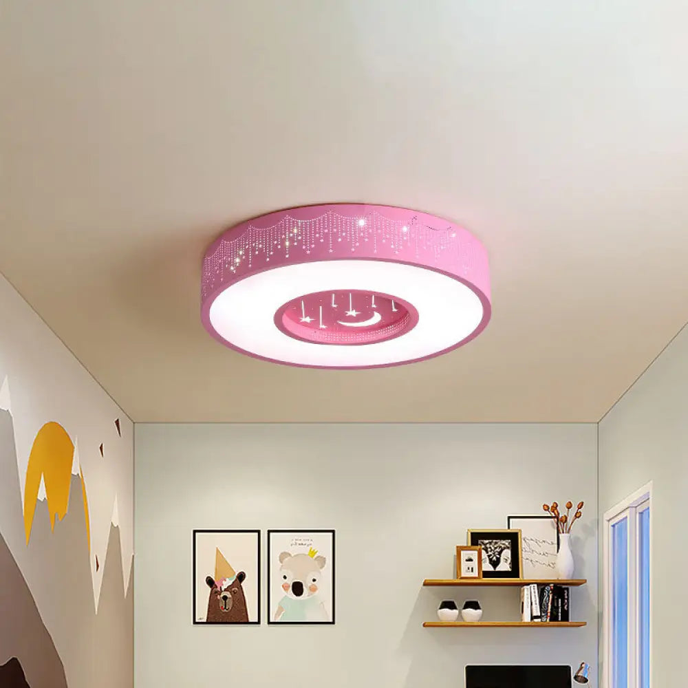 DecorBites™ DecorBites™ Kids LED Flush Mount Ceiling Light with Moon and Star Pattern in Pink/Blue, 16"/19.5" Width