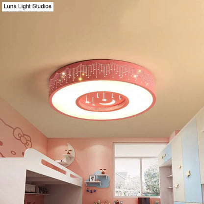 DecorBites™ DecorBites™ Kids LED Flush Mount Ceiling Light with Moon and Star Pattern in Pink/Blue, 16"/19.5" Width